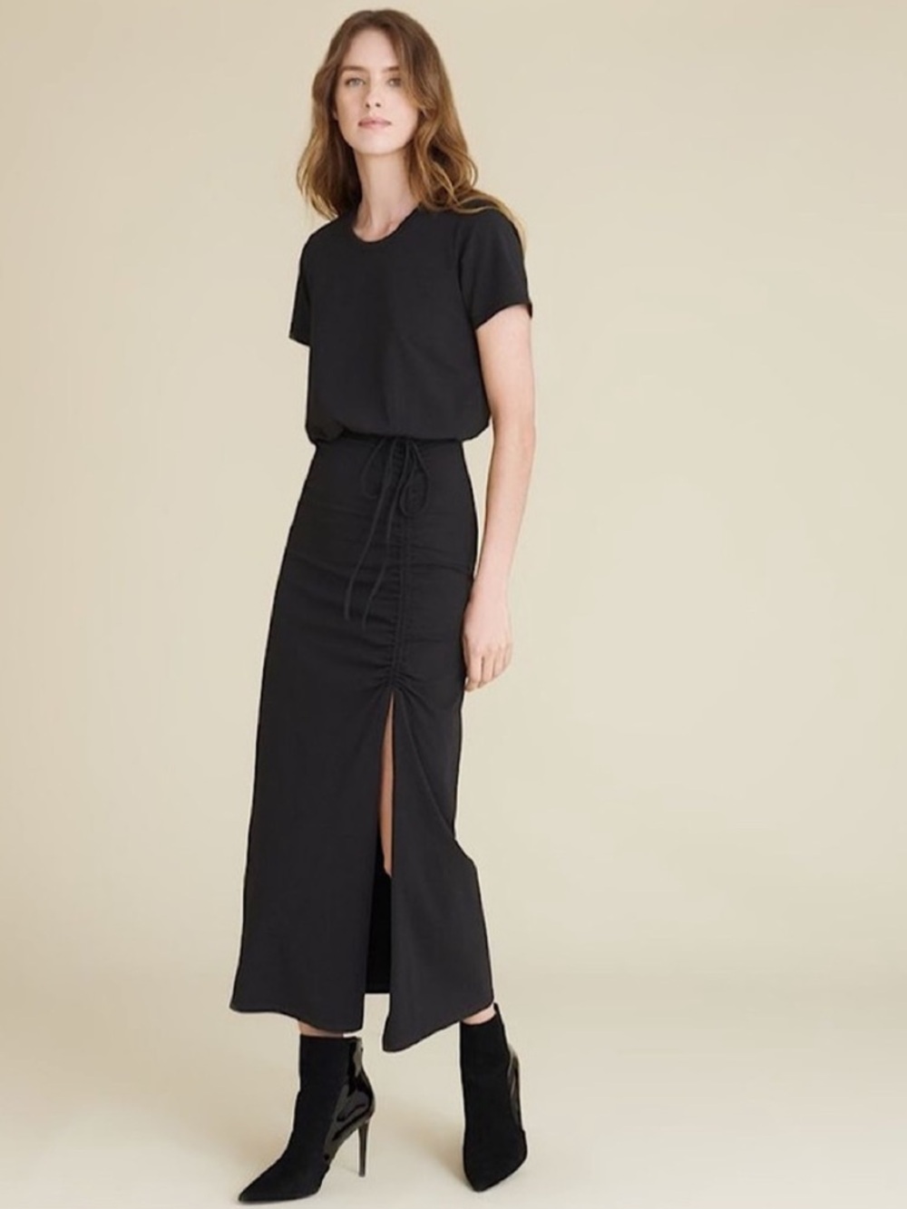 Veronica Beard Romi Ruched Midi Dress Cotton Shirt Dress‎ Black Medium
